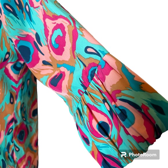 Tracy Negoshain green peacock pattern dress. Size medium - Picture 5 of 8